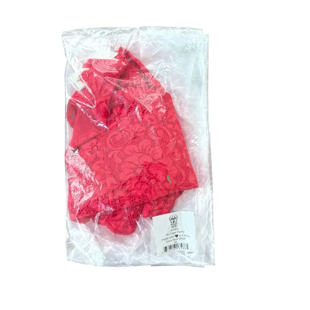 We are HAH Cigar Panty High Waisted Thong Red‎ Lace Adjustable Straps M NEW